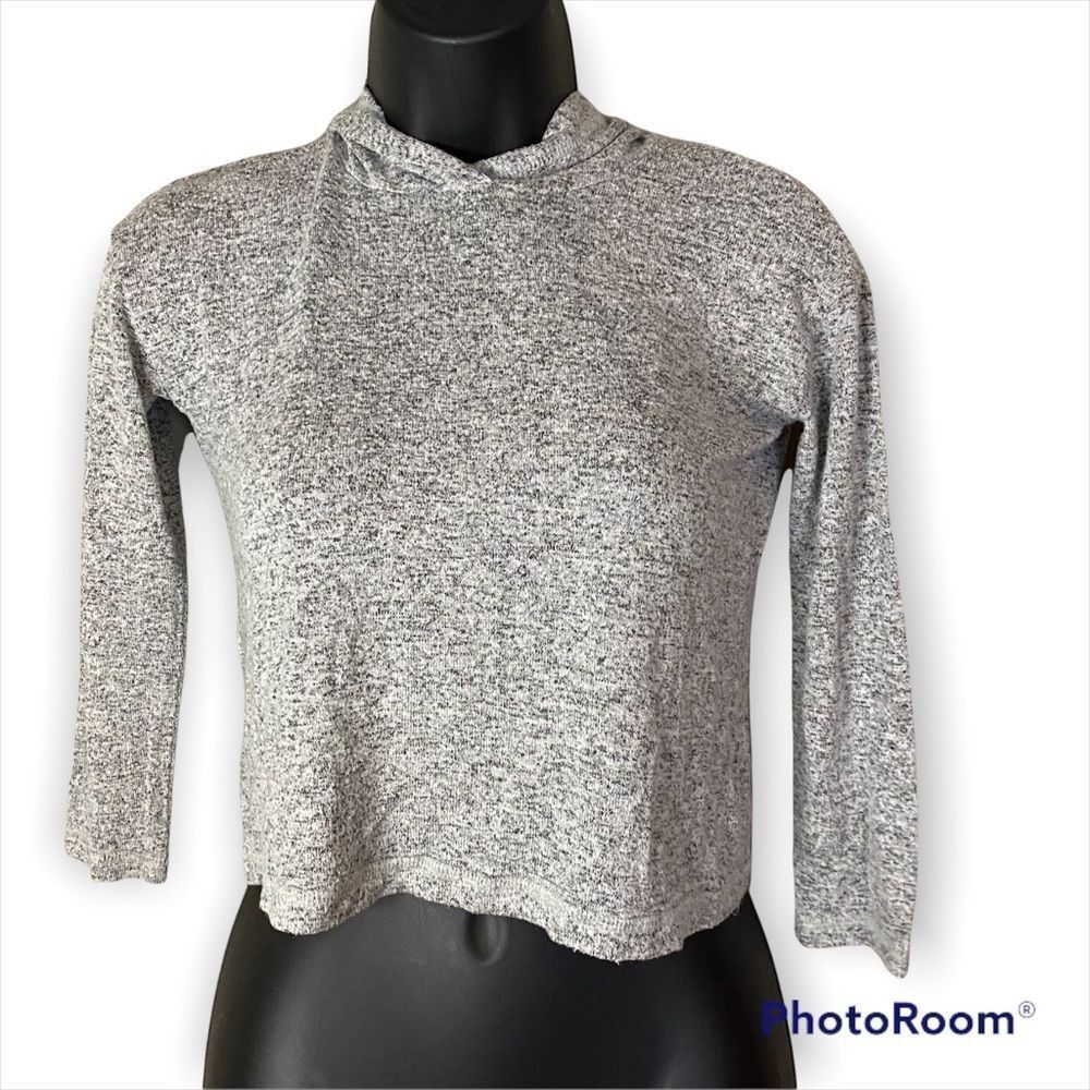 𝅺Gap Kids Gray  Marbled Hooded 3/4 Sleeve Pullover Blouse Sweater